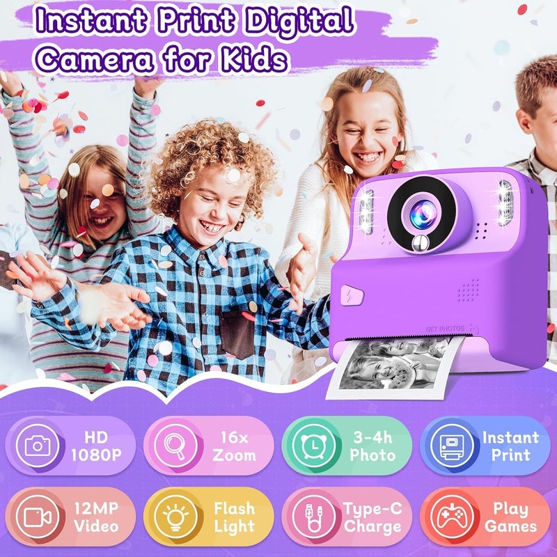 MindPal Kids Camera Instant Print, 1080P HD Digital Cameras for Boys and Girls with 32G Card & 200+ Photo Papers, Toy for Girls Age 3-16, 3 4 5 6 7 8 9 10 Year Old Toddler and Teenagers Purple - Image 4